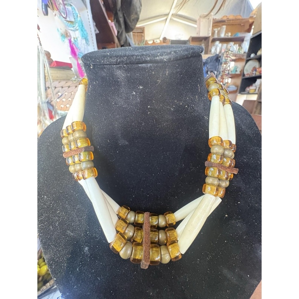 Vintage Native American Buffalo Bone Choker Necklace